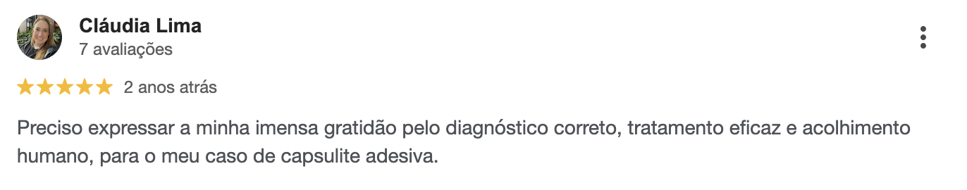 Avaliação 5 estrelas de Cláudia Lima sobre diagnóstico correto e tratamento eficaz